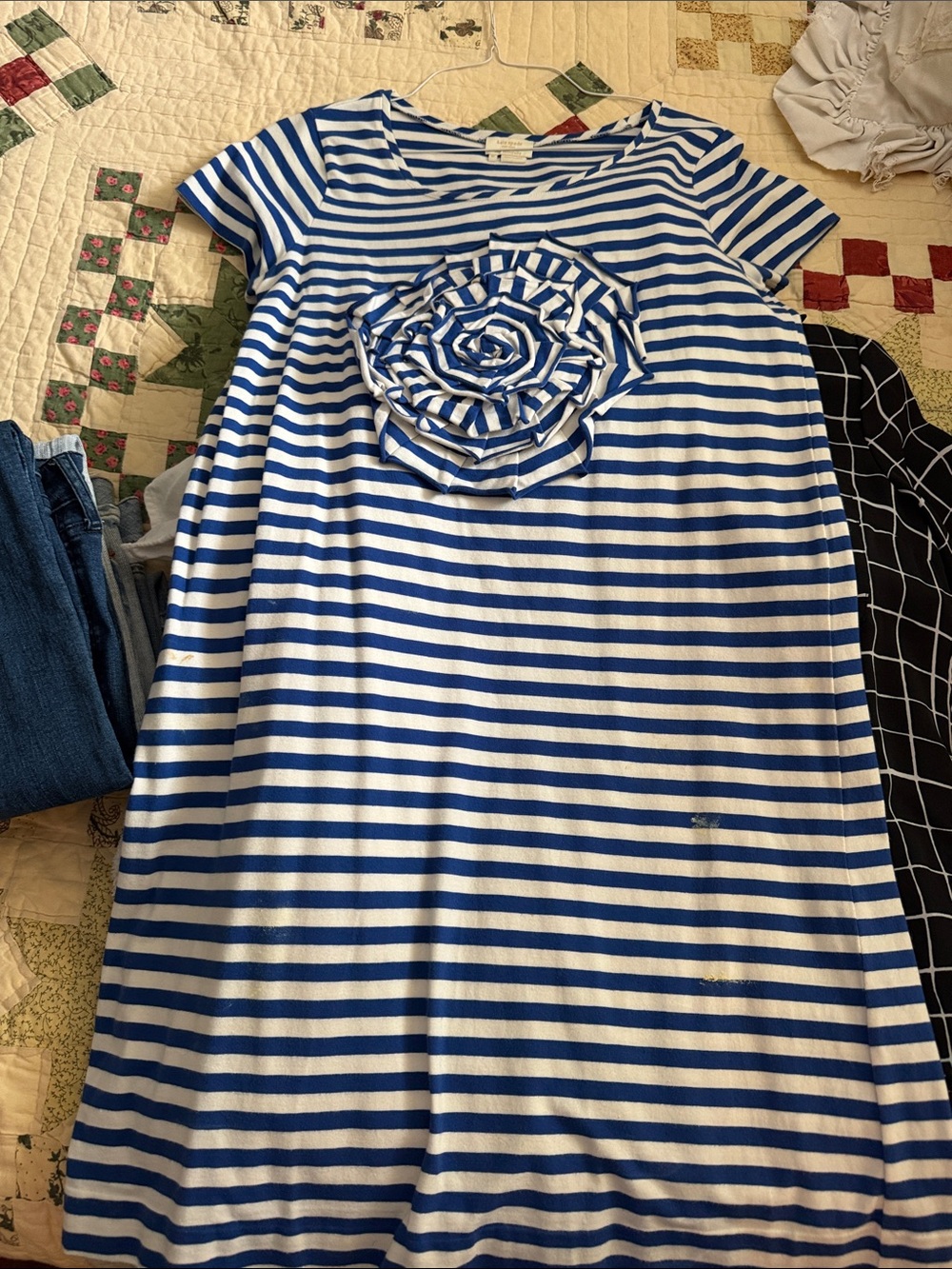 kate spade Blue and White Striped Rosette Knit Dress